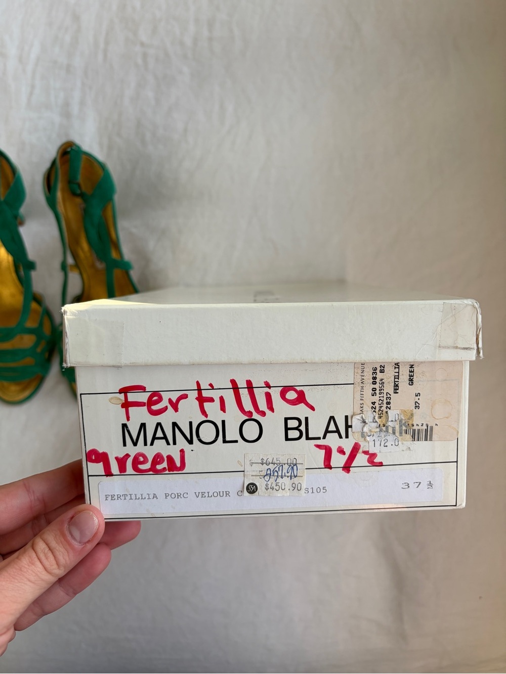 Vintage Manolo Blahnik Suede Strappy Loop Open Toe Heels Emerald Green - Picture 11 of 11